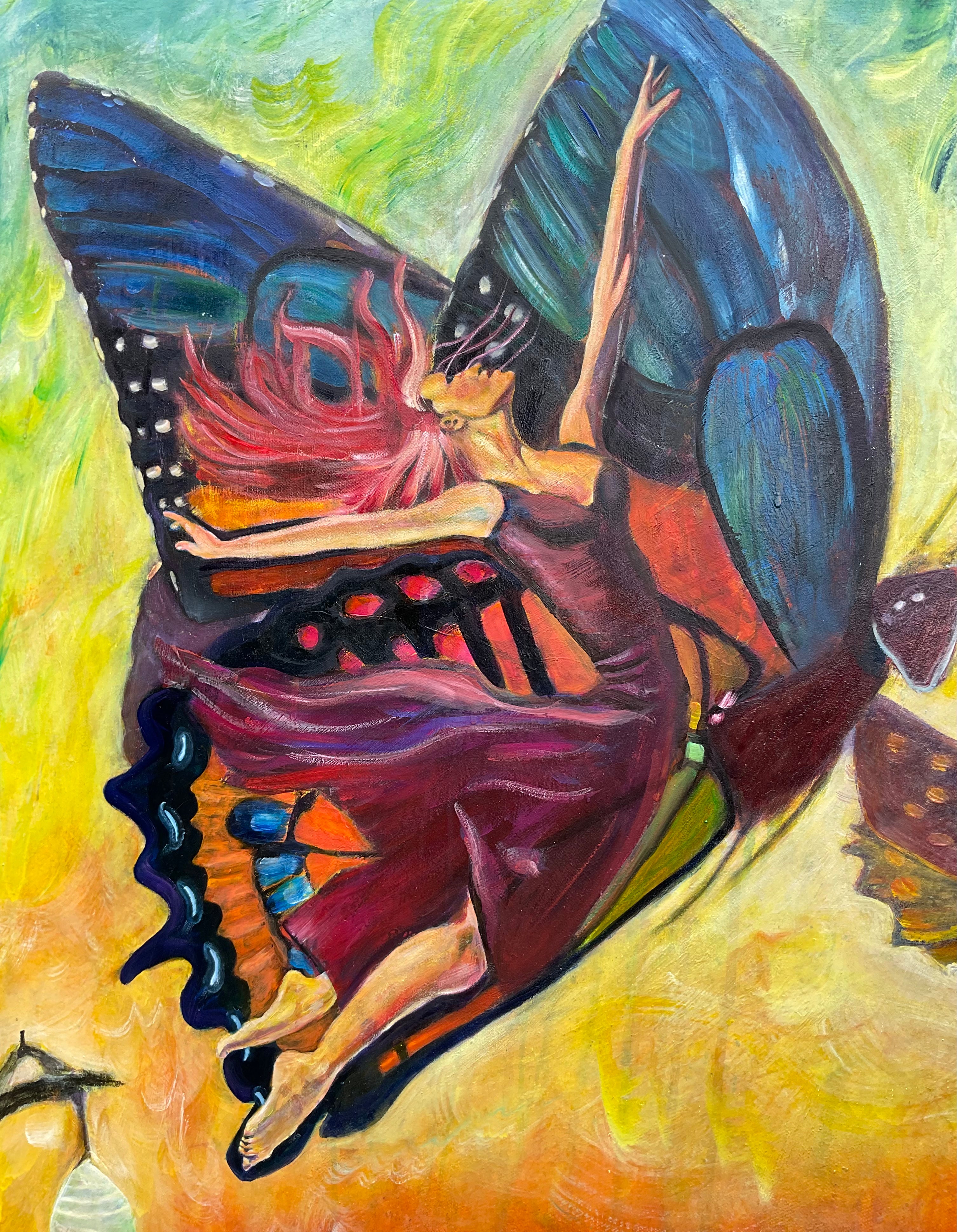 artful canvas of woman with wings