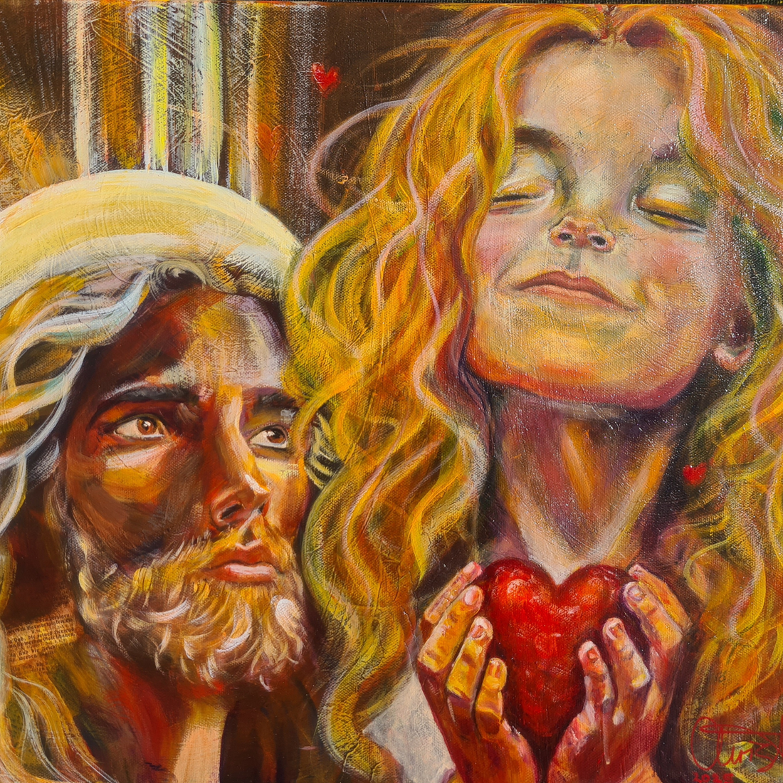 original abstract painting symbolizing heart to heart