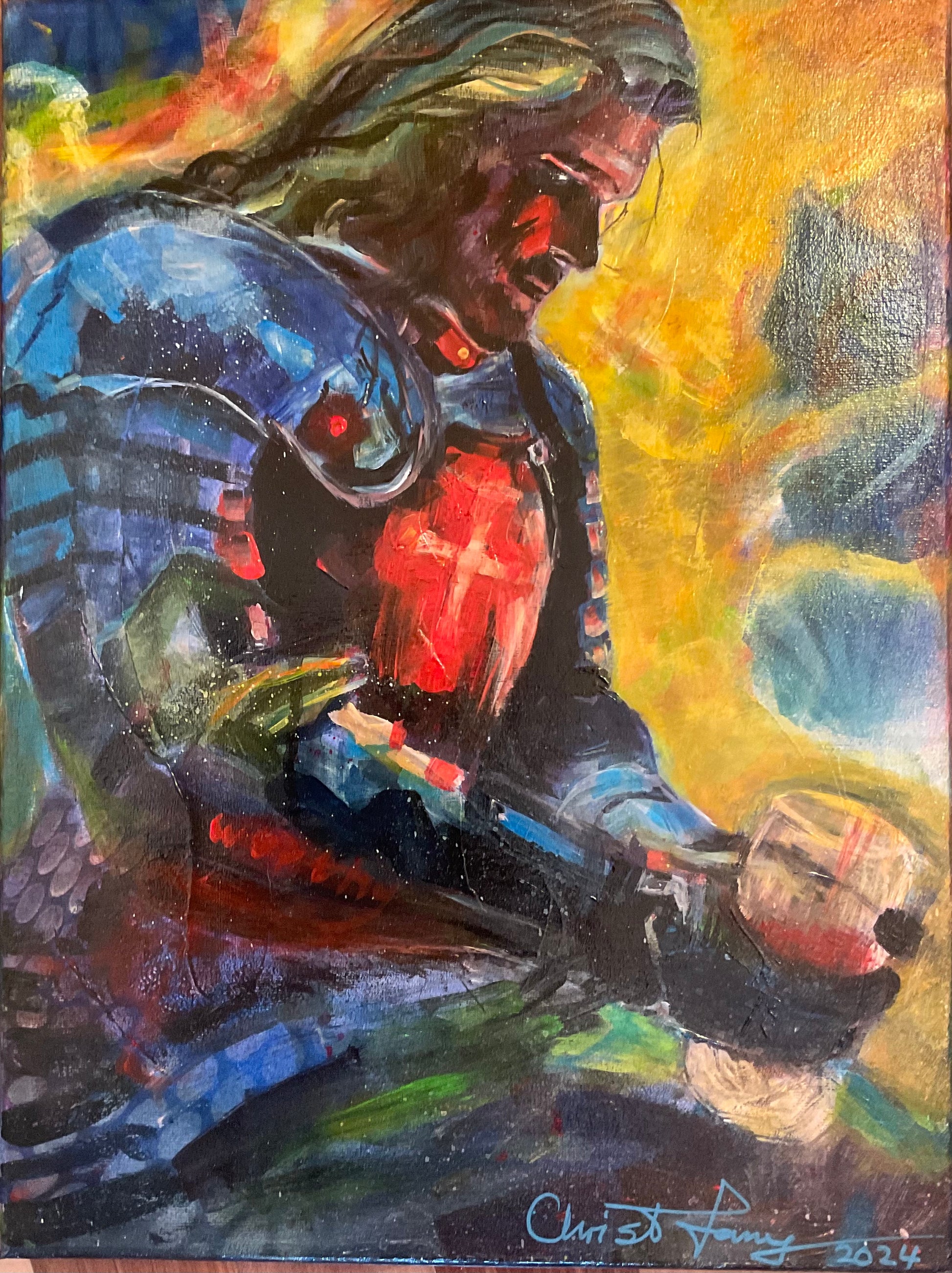 signatured medieval knight painting
