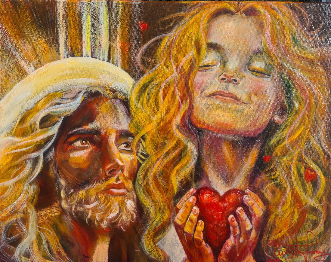 original abstract painting symbolizing heart to heart