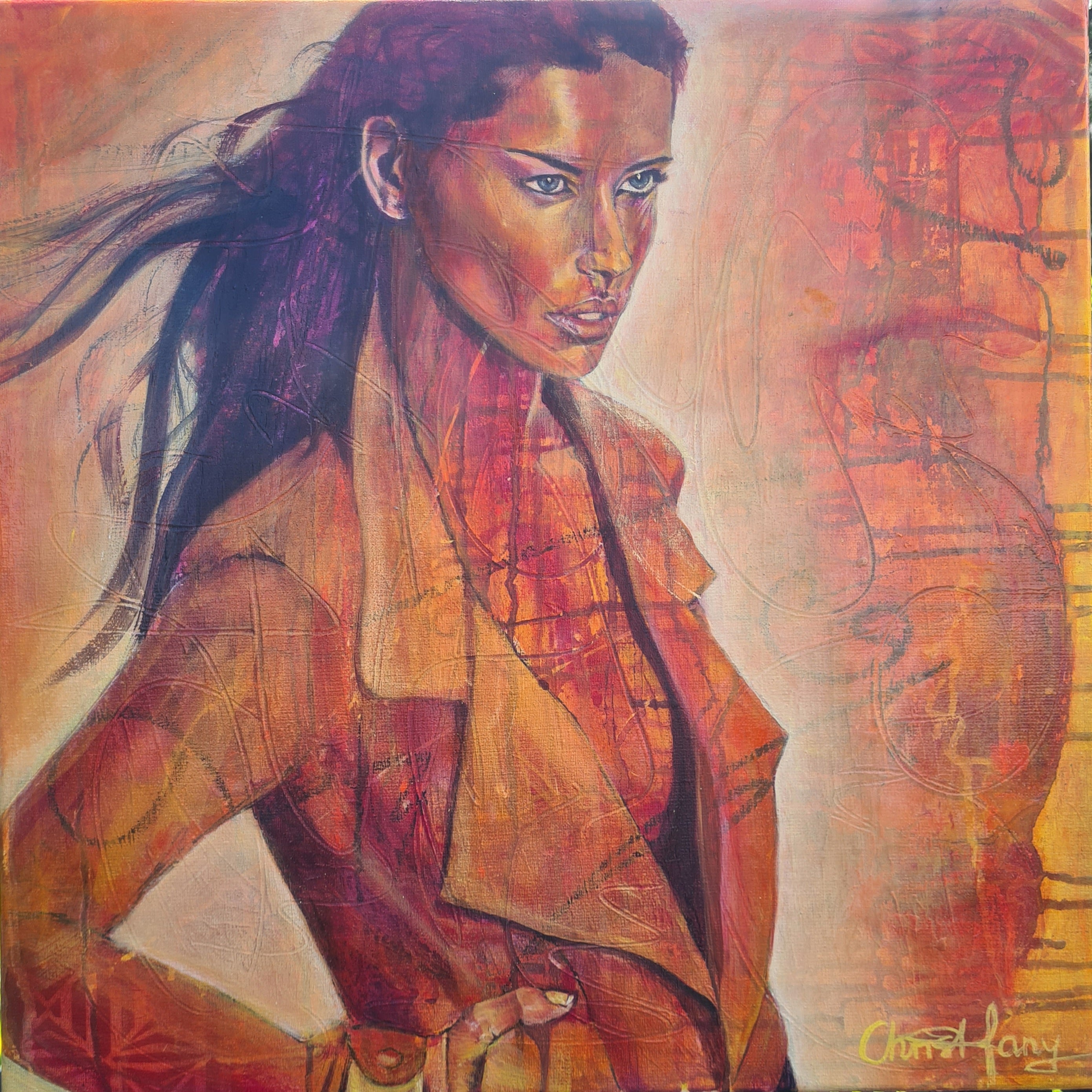 original oil paintings of woman with focused glance