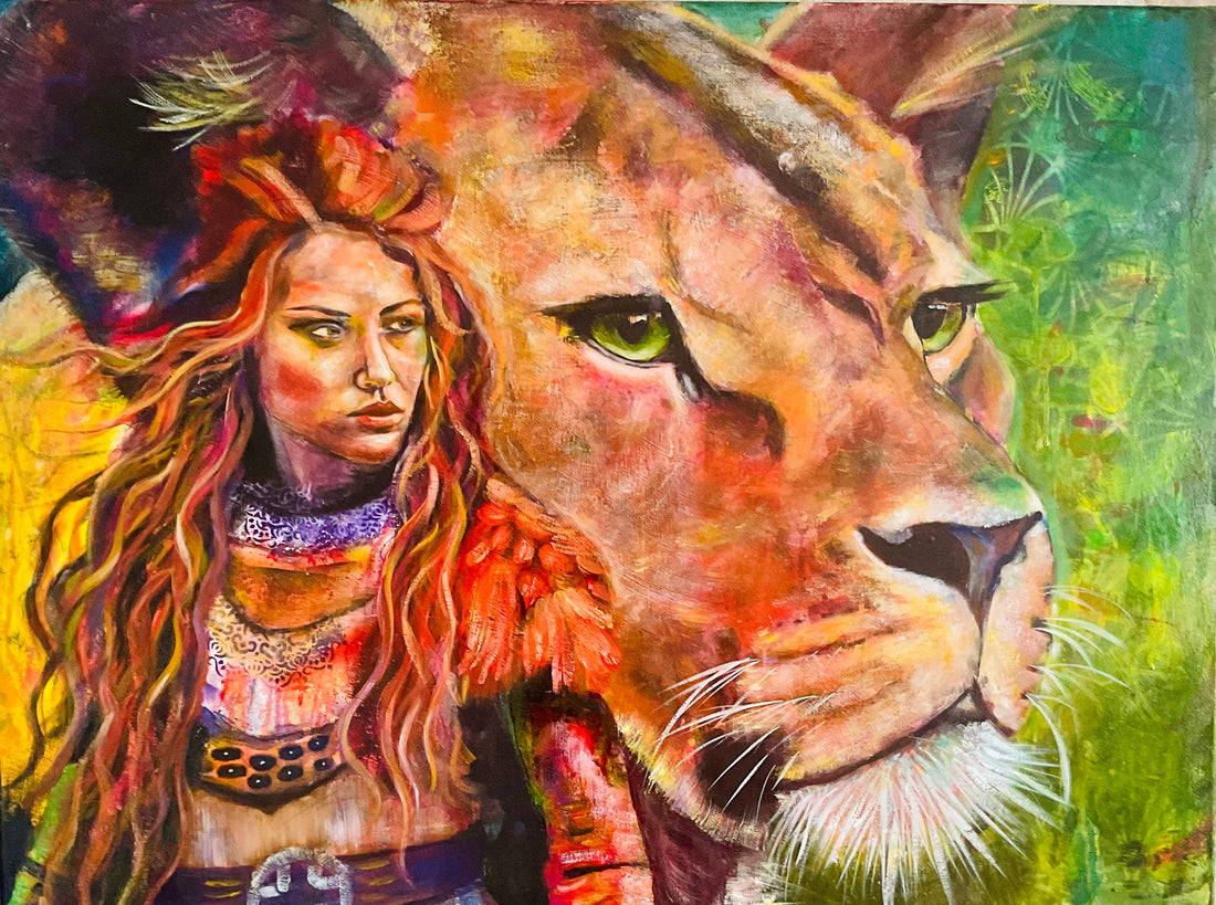 motivational canvas art symbolizing lioness