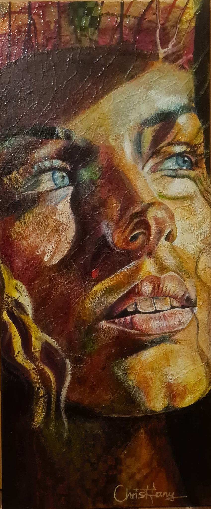 original oilpainting artful woman in light dark heaven trust beautiful blue eyes handsigned abstract realism mixed media