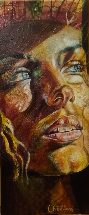 original oilpainting artful woman in light dark heaven trust beautiful blue eyes handsigned abstract realism mixed media