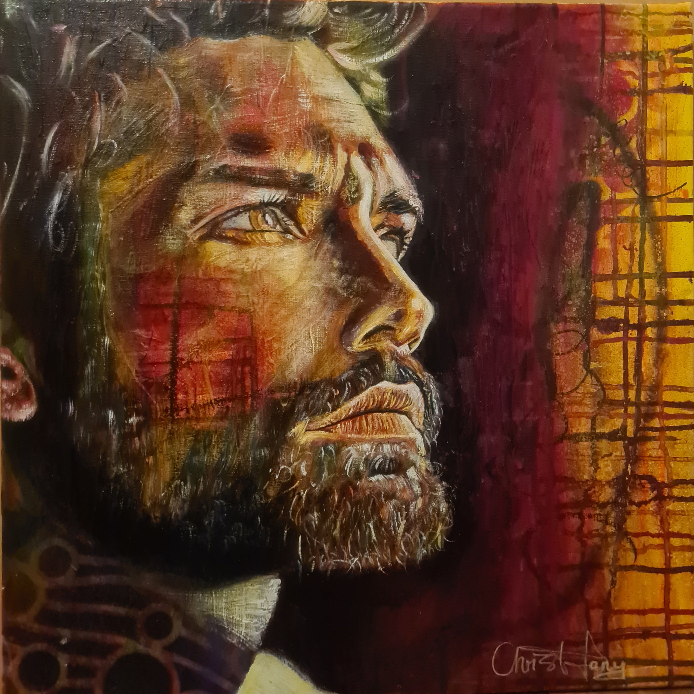 art portraits of man glancing with hope