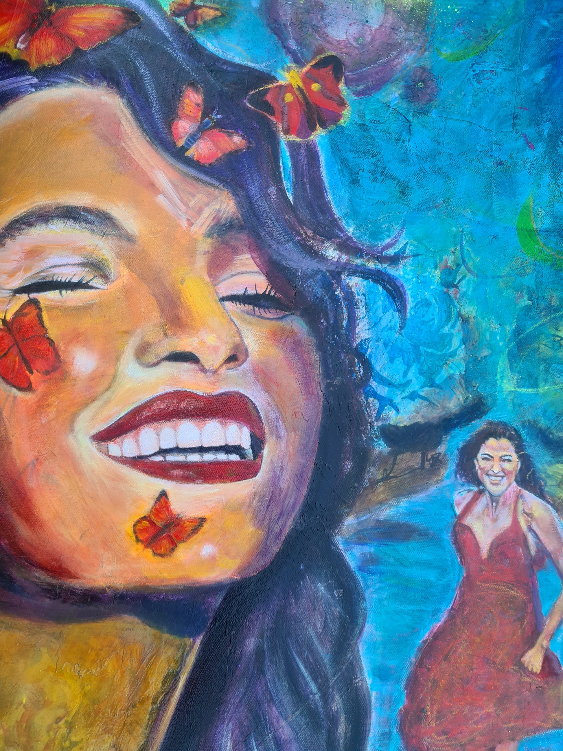 modern art of joyful woman running