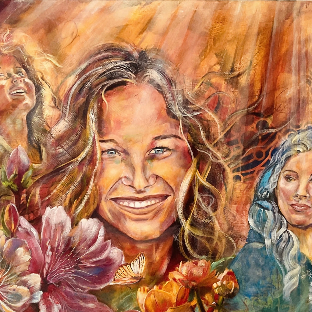 floral canvas wall art of girl among flowers